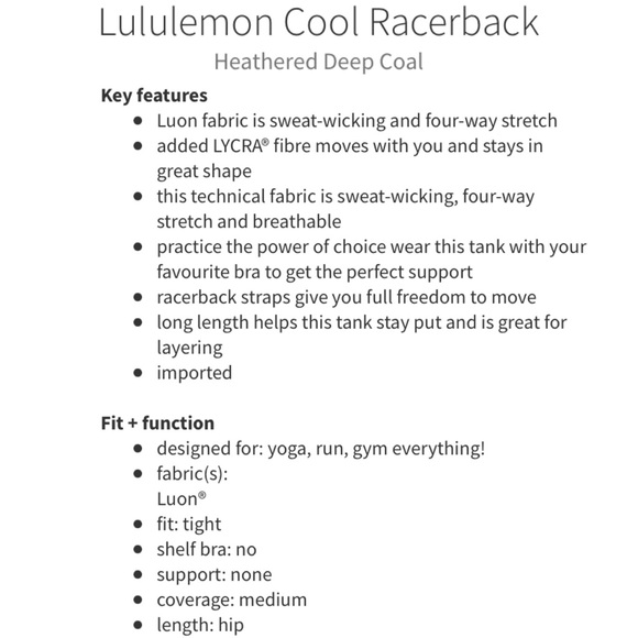 LULULEMON CRB Cool Racerback Heathered Deep Coal Tank Top Size 6 - Picture 11 of 12